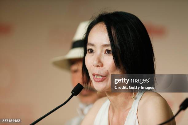 Director Naomi Kawase attends the "Hikari " press conference during the 70th annual Cannes Film Festival at Palais des Festivals on May 23, 2017 in...