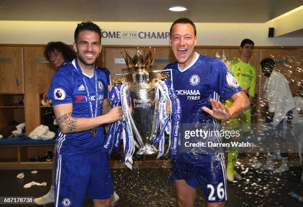 John Terry of Chelsea and Cesc Fabregas of Chelsea celebrate winning the league following the Premier League match between Chelsea and Sunderland at...