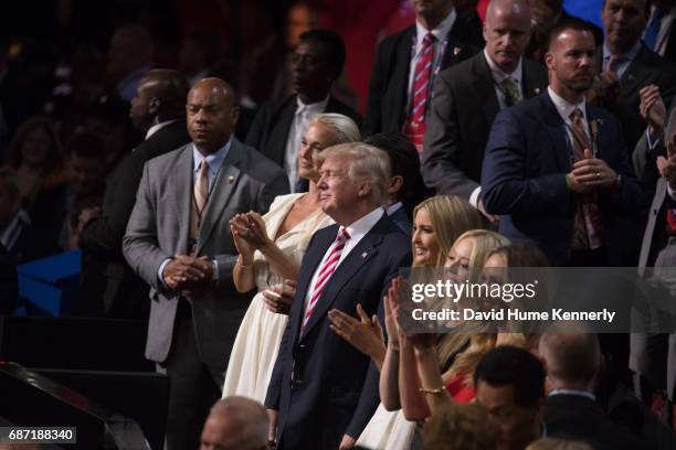 View of American real estate developer and presidential candidate Donald Trump and his children during the Republican National Convention at Quicken...