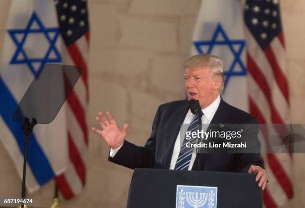 President Donald J. Trump delivering a speech during a visit to the Israel Museum on May 23, 2017 in Jerusalem, Israel. U.S. President Donald Trump...