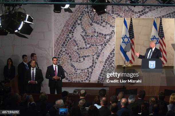 President Donald J. Trump delivering a speech during a visit to the Israel Museum on May 23, 2017 in Jerusalem, Israel. U.S. President Donald Trump...