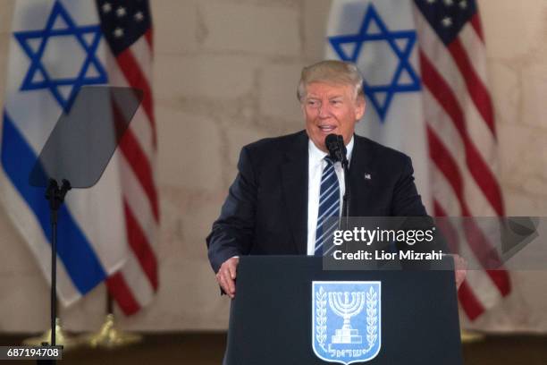 President Donald J. Trump delivering a speech during a visit to the Israel Museum on May 23, 2017 in Jerusalem, Israel. U.S. President Donald Trump...