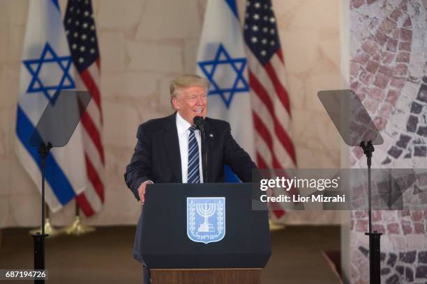 President Donald J. Trump delivering a speech during a visit to the Israel Museum on May 23, 2017 in Jerusalem, Israel. U.S. President Donald Trump...