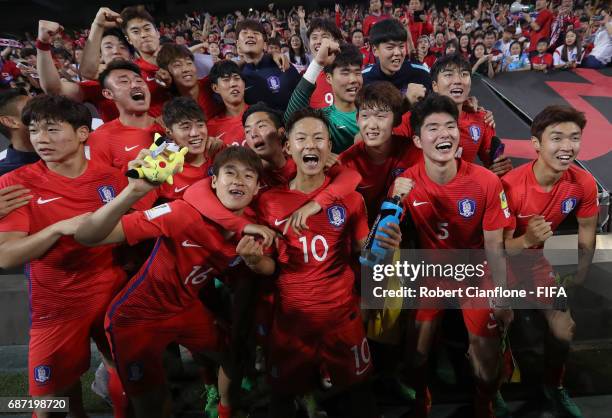 Korea Republic celebrate after they defeated Argentina during the FIFA U-20 World Cup Korea Republic 2017 group A match between Korea Republic and...