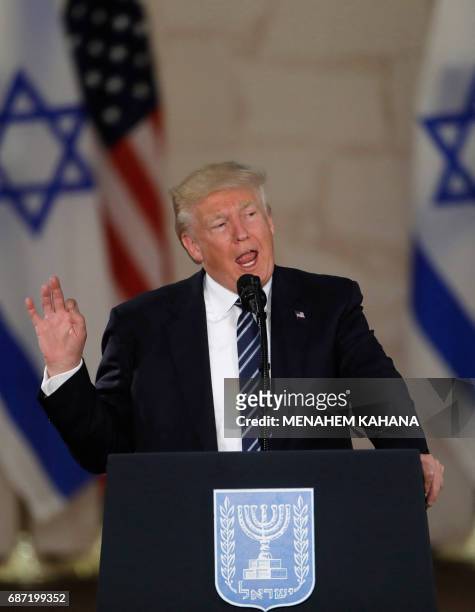 President Donald Trump delivers a speech at the Israel Museum in Jerusalem on May 23, 2017.