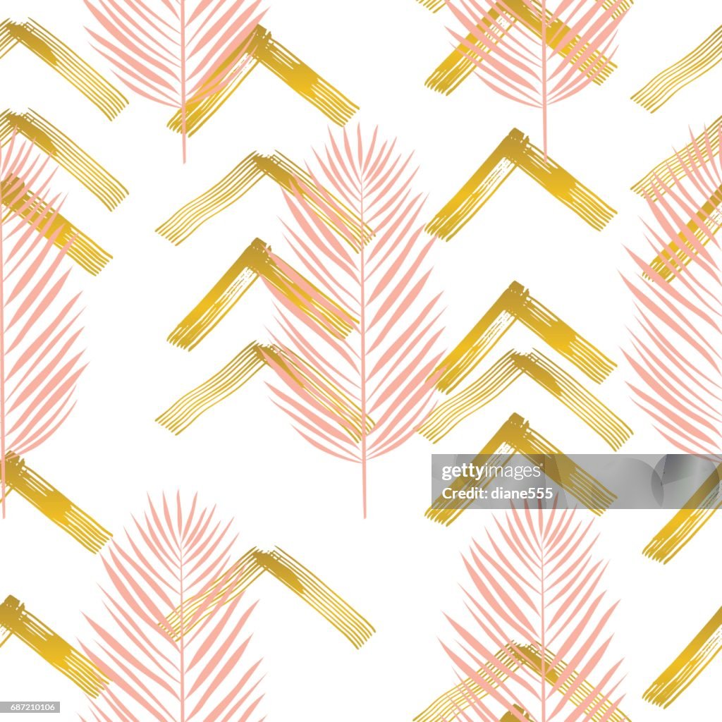 Tropical Leaves Pattern With Brush Strokes and Gold