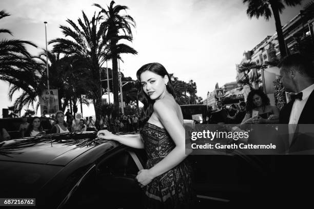 Kristina Bazan departs the Martinez Hotel on May 22, 2017 in Cannes, France.