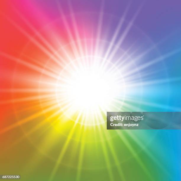 bright abstract rainbow background - rainbow lens flare stock illustrations