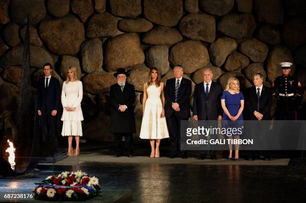 White House senior advisor Jared Kushner, Ivanka Trump, Rabbi Yisrael Meir Lau, First Lady Melania Trump, US President Donald Trump, Israel Prime...