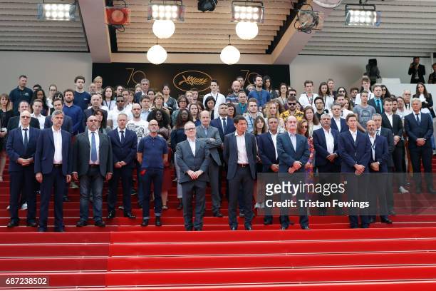 Director of the Cannes Film Festival Thierry Fremaux , President of the Cannes Film Festival Pierre Lescure lead a minute of silence for the victims...