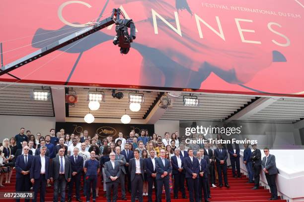 Director of the Cannes Film Festival Thierry Fremaux , President of the Cannes Film Festival Pierre Lescure lead a minute of silence for the victims...