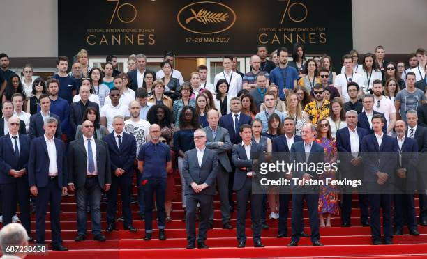 Director of the Cannes Film Festival Thierry Fremaux , President of the Cannes Film Festival Pierre Lescure lead a minute of silence for the victims...