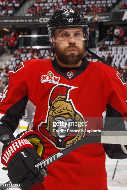 Viktor Stalberg of the Ottawa Senators looks on during warmup prior to Game Four of the Eastern Conference Final against the Pittsburgh Penguins...