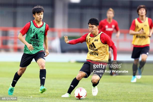 Takefusa Kubo of Japan in action during a training session ahead of the FIFA U-20 World Cup Korea Republic 2017 group D match against Uruguay on May...