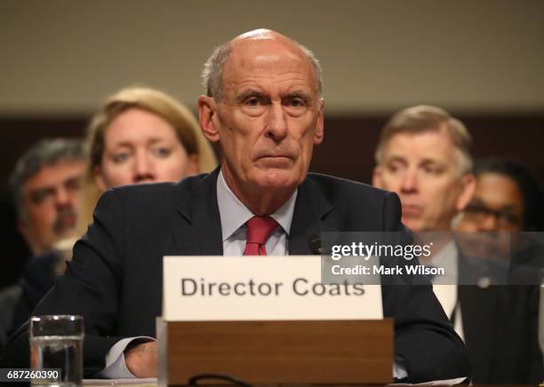 Director of National Intelligence Agency Dan Coats testifies during a Senate Armed Services Committee hearing on Capitol Hill on May 23, 2017 in...