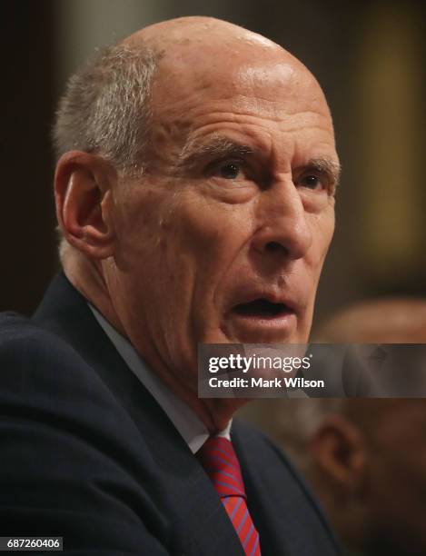 Director of National Intelligence Agency Dan Coats testifies during a Senate Armed Services Committee hearing on Capitol Hill on May 23, 2017 in...