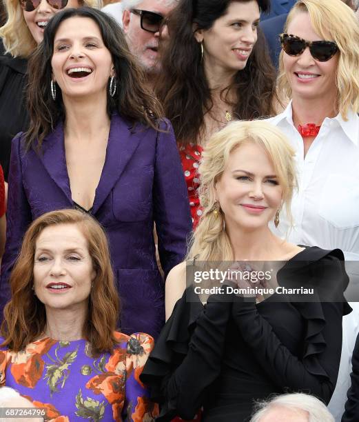 Juliette Binoche, Uma Thurman Isabelle Huppert, Nicole Kidman attend the 70th Anniversary photocall during the 70th annual Cannes Film Festival at...