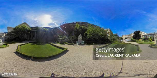 This 360 image shows the garden of the Palais Bourbon, the French National Assembly lower-house on May 23, 2017 in Paris. Legislative elections are...