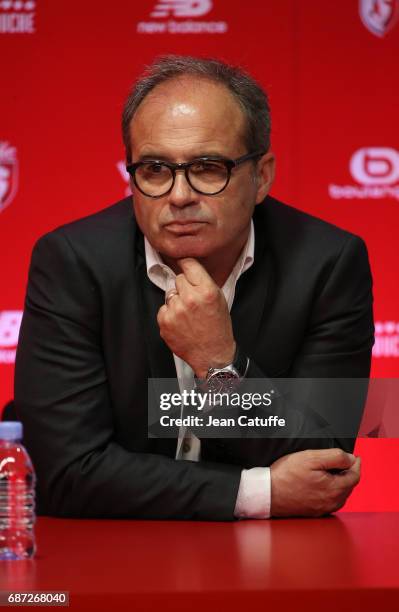 Sports Director of Lille OSC Luis Campos attends a press conference introducing Marcelo Bielsa of Argentina as the new head coach of Lille OSC at...