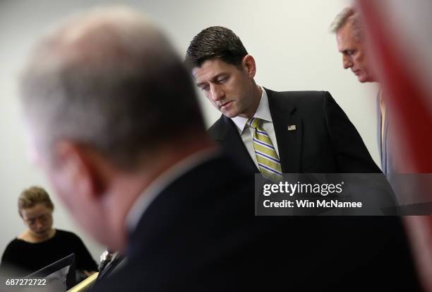 Speaker of the House Paul Ryan participates in a press conference at the U.S. Capitol May 23, 2017 in Washington, DC. Members of the House Republican...