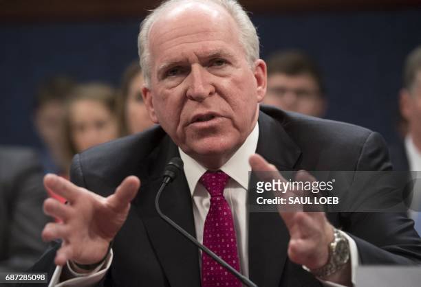 Former CIA Director John Brennan testifies during a House Permanent Select Committee on Intelligence hearing about Russian actions during the 2016...