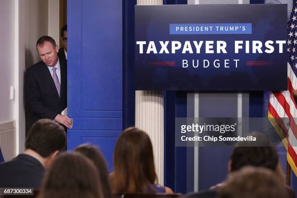 Office of Management and Budget Director Mick Mulvaney arrives for a news conference to discuss the Trump Administration's proposed FY2017 federal...
