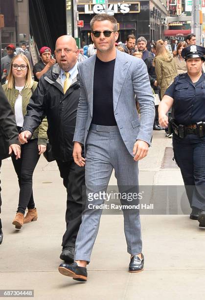 Actor Chris Pine is seen walking into "Good Morning America" on May 23, 2017 in New York City.