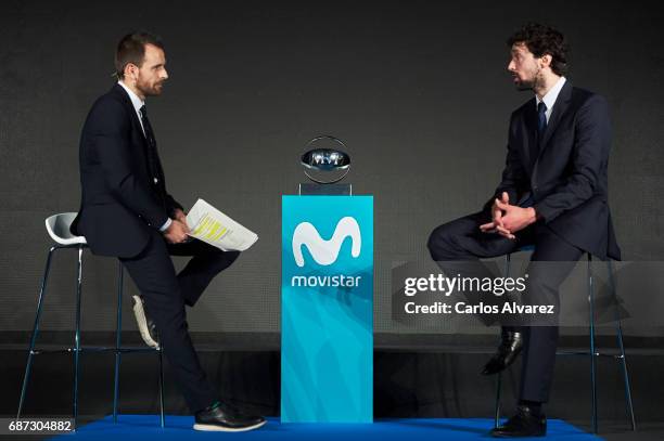 David Carnicero and Spanish basketball player Sergio Llull of Real Madrid attend the 'MVP Movistar de la Liga Endesa 2016-2017' award at the...