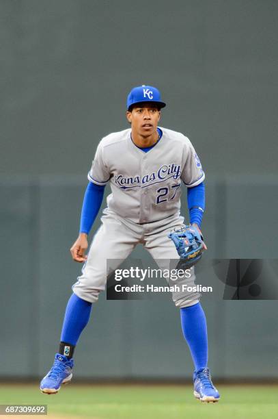 Raul Mondesi of the Kansas City Royals plays second base against the Minnesota Twins during game two of a doubleheader on May 21, 2017 at Target...