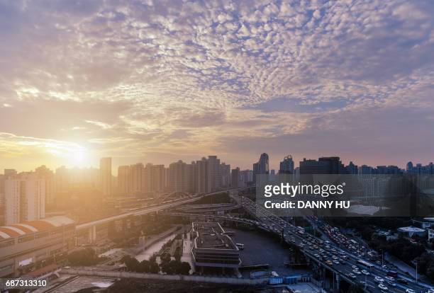 shanghai xuhui cbd at dusk - trf stock pictures, royalty-free photos & images