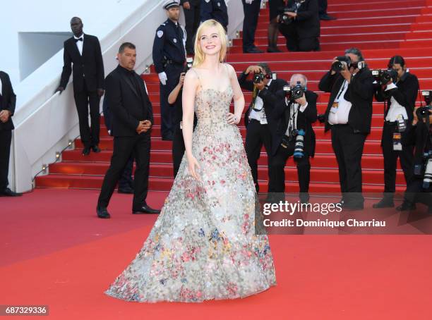 Elle Fanning attends the 70th Anniversary screening during the 70th annual Cannes Film Festival at Palais des Festivals on May 23, 2017 in Cannes,...