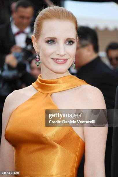 Jessica Chastain attends the 70th Anniversary screening during the 70th annual Cannes Film Festival at Palais des Festivals on May 23, 2017 in...