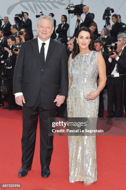 Al Gore and Elizabeth Keadle attend the 70th Anniversary screening during the 70th annual Cannes Film Festival at Palais des Festivals on May 23,...