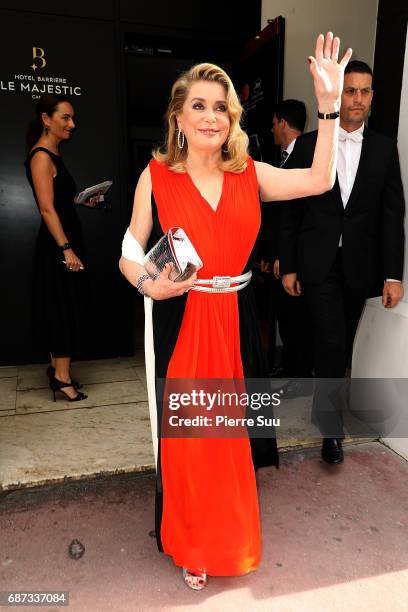 Actress Catherine Deneuve is spotted at the 'Majestic' hotel during the 70th annual Cannes Film Festival at on May 23, 2017 in Cannes, France.