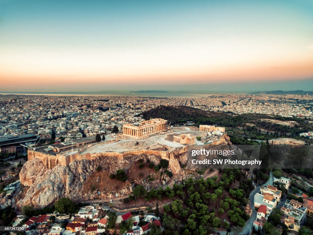 Elevated view of Acropolis of Athens, Greece
