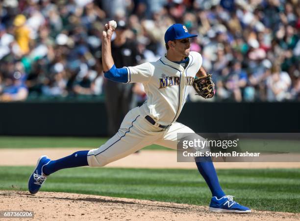 Reliever Steve Cishek of the Seattle Mariners delivers a pitch during a game against the Chicago White Sox at Safeco Field on May 21, 2017 in...