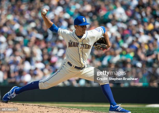 Reliever Steve Cishek of the Seattle Mariners delivers a pitch during a game against the Chicago White Sox at Safeco Field on May 21, 2017 in...