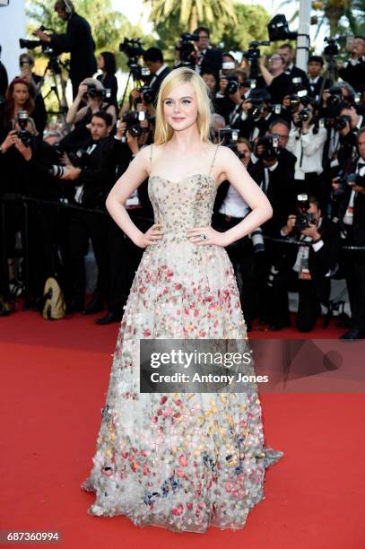 Elle Fanning attends the 70th Anniversary screening during the 70th annual Cannes Film Festival at Palais des Festivals on May 23, 2017 in Cannes,...