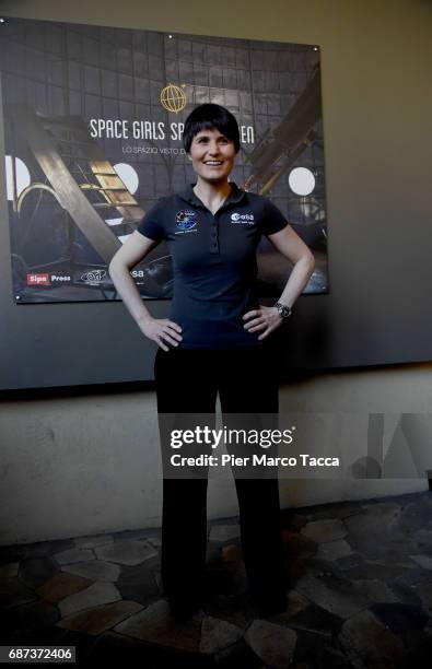 Samantha Cristoforetti attends the press meeting at Museo della Scienza e della Tecnica on May 22, 2017 in Milan, Italy.