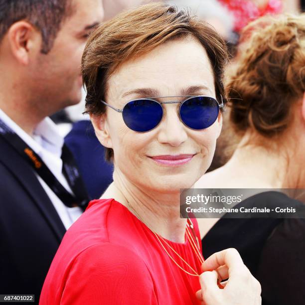 Kristin Scott Thomas attends the 70th Anniversary photocall during the 70th annual Cannes Film Festival at Palais des Festivals on May 23, 2017 in...