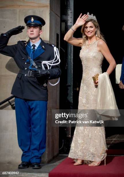 Queen Maxima of The Netherlands arrives for the gala dinner for the Corps Diplomatic at the Royal Palace on May 23, 2017 in Amsterdam, Netherlands.