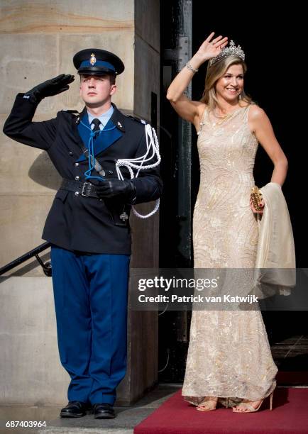 Queen Maxima of The Netherlands arrives for the gala dinner for the Corps Diplomatic at the Royal Palace on May 23, 2017 in Amsterdam, Netherlands.