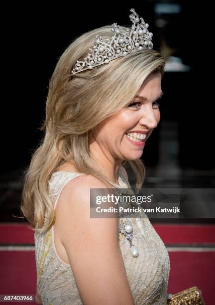 Queen Maxima of The Netherlands arrives for the gala dinner for the Corps Diplomatic at the Royal Palace on May 23, 2017 in Amsterdam, Netherlands.