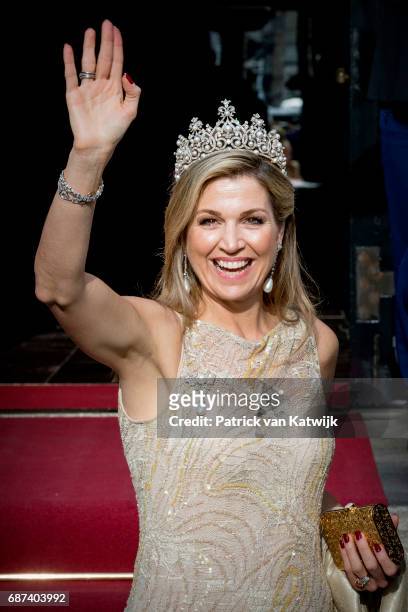 Queen Maxima of The Netherlands arrives for the gala dinner for the Corps Diplomatic at the Royal Palace on May 23, 2017 in Amsterdam, Netherlands.