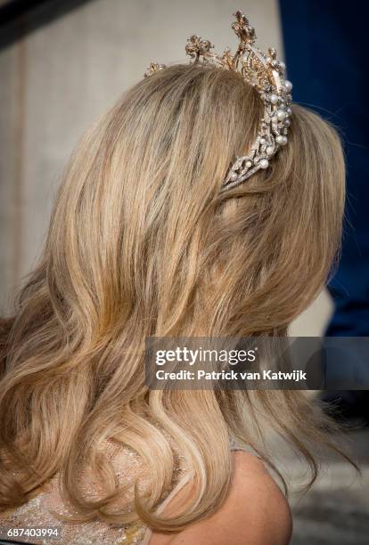 Queen Maxima of The Netherlands arrives for the gala dinner for the Corps Diplomatic at the Royal Palace on May 23, 2017 in Amsterdam, Netherlands.