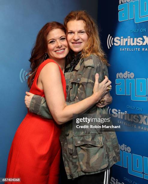 Debra Messing visits Sandra Bernhard's 'Sandyland' on Andy Cohen's exclusive SiriusXM channel Radio Andy at SiriusXM Studios on May 23, 2017 in New...