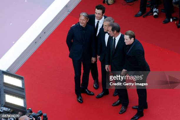Mads Mikkelsen, Benicio del Toro, Christoph Waltz, Mads Mikkelsen, Vincent Lindon and Benoit Magimel attend the 70th Anniversary screening during the...