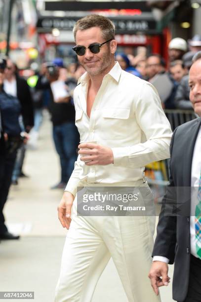 Actor Chris Pine leaves the "Good Morning America" taping at the ABC Times Square Studios on May 23, 2017 in New York City.