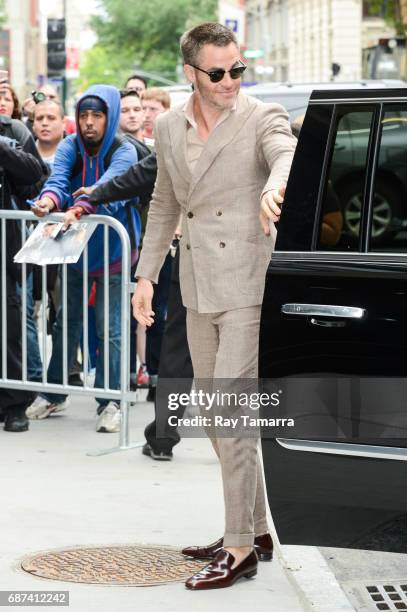 Actor Chris Pine enters the "AOL Build" taping at the AOL Studios on May 23, 2017 in New York City.