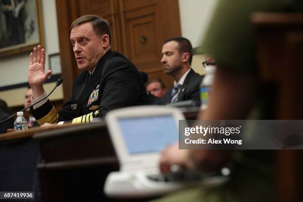 Adm. Michael Rogers, Director of National Security Agency and Commander of the U.S. Cyber Command, testifies during a hearing before the Emerging...